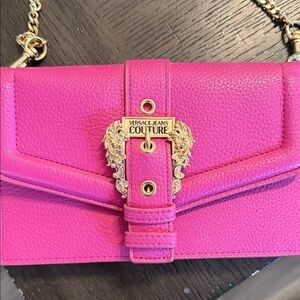 Versace Jeans Collection Fuchsia Clutch with Gold Accents